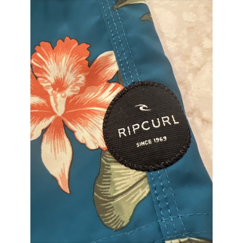 Rip curl Hawaiian Board Shorts Mens‎ Size 32 Blue Tropical Beach Swim Trunks - Picture 14 of 15
